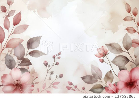 Flower frame drawn in watercolor 137555865