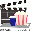 Movie viewing image (clapperboard, popcorn, drink illustration material) 137555894