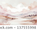 Watercolor landscape with clouds 137555998