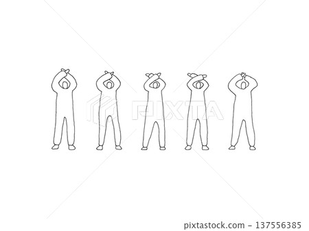 A loose hand-drawn illustration set of a person making a cross on his head (line drawing) A loose hand-drawn illustration set of a person making a cross on his head (line drawing) 137556385