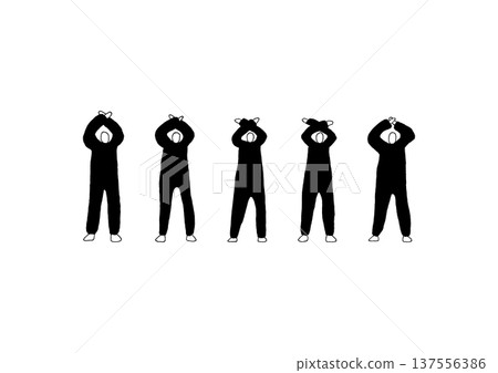 A loose hand-drawn illustration set of a person making a cross on his head (black) A loose hand-drawn illustration set of a person making a cross on his head (black) 137556386