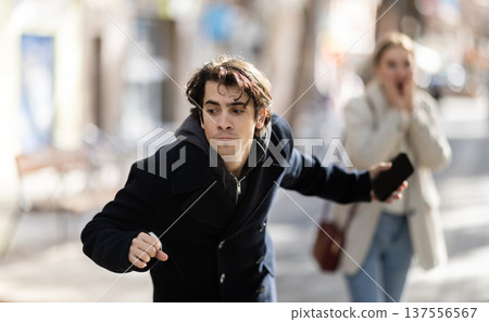 Thief steals girls phone and runs away with stolen property Thief steals girls phone and runs away with stolen property 137556567