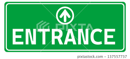 Green entrance board arrow sign. Emergency entrance symbol. Safe condition logo. Public information label. flat style. 137557737