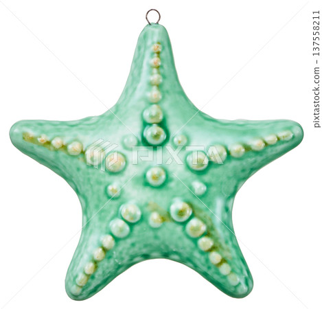 白色背景上的薄荷綠光澤陶瓷海星形物體 137558211