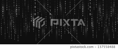 Abstract binary Rain. Dynamic light effect. Data flow with programming symbols on futuristic backdrop. Cyber technology and security theme. Vector illustration Abstract binary Rain. Dynamic light effect. Data flow with programming symbols on futuristic backdrop. Cyber technology and security theme. Vector illustration 137558488