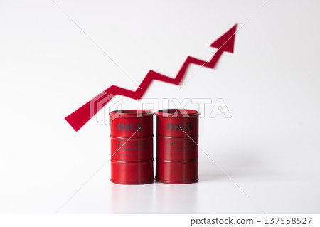 A barrel and a fluctuating, rising graph A barrel and a fluctuating, rising graph 137558527