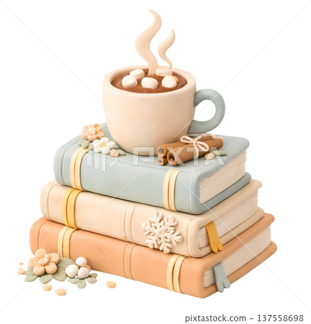 stack of books and hot chocolate 137558698