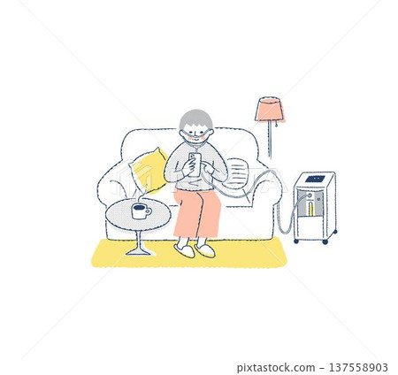 一名女子在室內使用氧氣機 一名女子在室內使用氧氣機 137558903