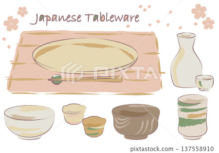 手繪日本餐具插圖套裝 137558910