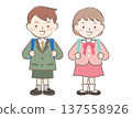First grade children carrying their school bags 137558926