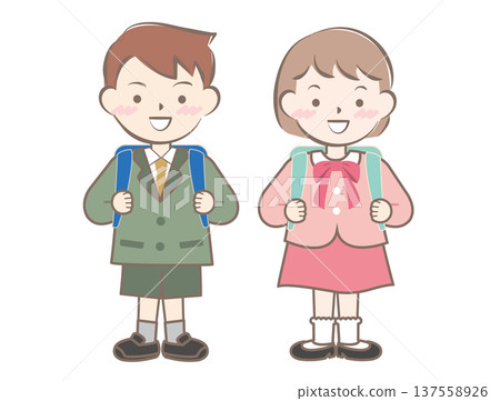 First grade children carrying their school bags First grade children carrying their school bags 137558926