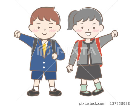 First grade children carrying their school bags First grade children carrying their school bags 137558928