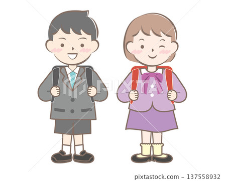 一年級的孩子背著書包 一年級的孩子背著書包 137558932