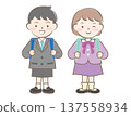First grade children carrying their school bags 137558934