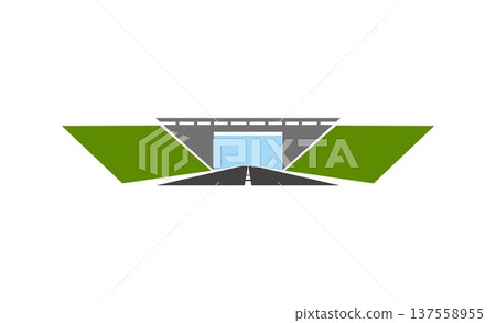Asphalt highway pathway bridge icon or badge. Road repair and construction company sign, freeway route isolated vector symbol. Logistics and transport industry highway bridge icon or emblem 137558955