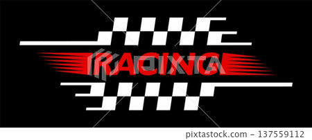 Race car, drag competition sticker or patch. Motocross and rally racing motorsport tag, speed drive championship vector label. Car race emblem sticker with checkered pattern and red typography Race car, drag competition sticker or patch. Motocross and rally racing motorsport tag, speed drive championship vector label. Car race emblem sticker with checkered pattern and red typography 137559112