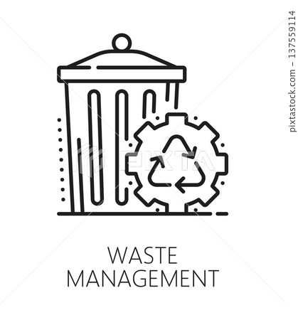 Waste management ESG line icon or sign. Business ecological responsibility lineart vector icon, ESG symbol. Company environmental and social governance outline sign with trash can and recycle symbol Waste management ESG line icon or sign. Business ecological responsibility lineart vector icon, ESG symbol. Company environmental and social governance outline sign with trash can and recycle symbol 137559114