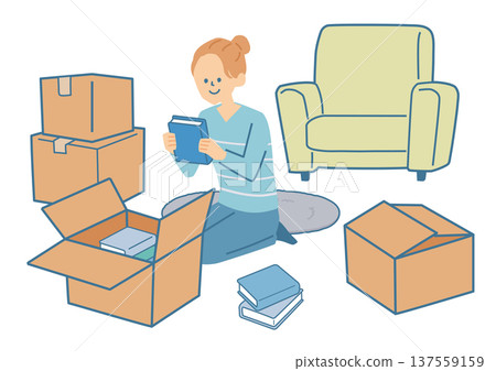Illustration of a woman preparing to move in her room 137559159