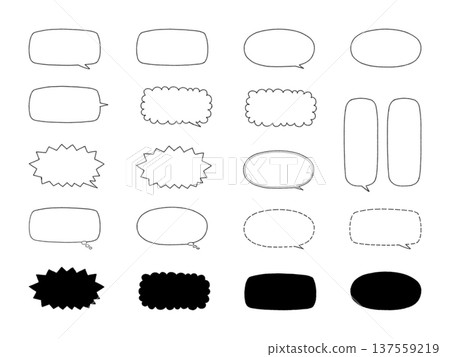 Assorted set of 20 simple hand-drawn speech bubbles (monochrome, some parts blacked out) for comics, conversations, and explanations Assorted set of 20 simple hand-drawn speech bubbles (monochrome, some parts blacked out) for comics, conversations, and explanations 137559219