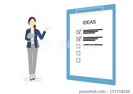 Illustration of a woman in a suit explaining an idea 137559280