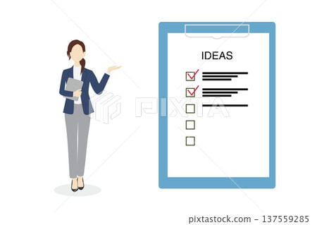 Illustration of a woman in a suit explaining an idea 137559285