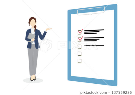 Illustration of a woman in a suit explaining 137559286