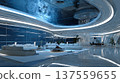 Futuristic underground smart house glass ceiling showing starry sky and spacious lounge with modern furniture, serene ambiance 137559655
