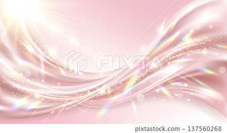 Silky flowing curved background with rainbow prism light and sparkling rose gold. Generative AI 137560268