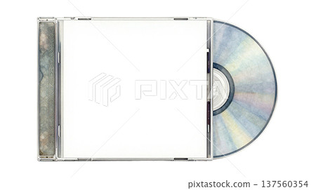 Watercolor illustration of a cd sticking out of a white blank cd case 137560354