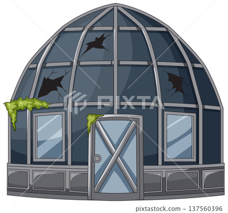 Abandoned Glass Dome Building with Broken Windows 137560396