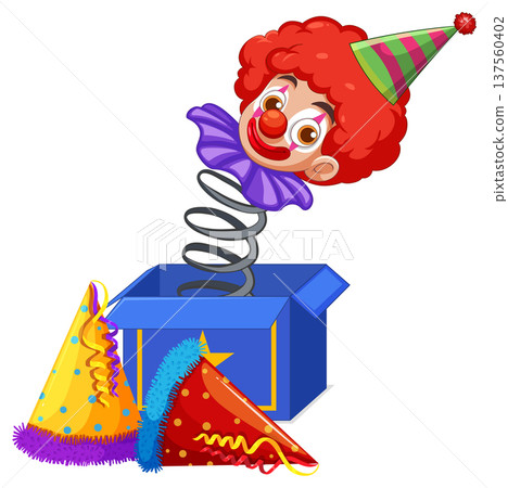 Jack-in-the-Box Clown with Party Hats Illustration 137560402