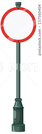 Blank Red Circular Road Sign on Metal Pole 137560404