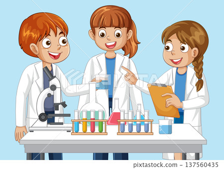 Three Young Students Conducting Science Experiments in a Laboratory Setting Three Young Students Conducting Science Experiments in a Laboratory Setting 137560435