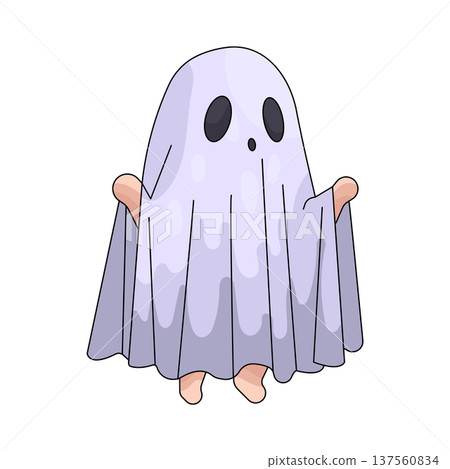 Illustration of boy in a ghost costume 137560834