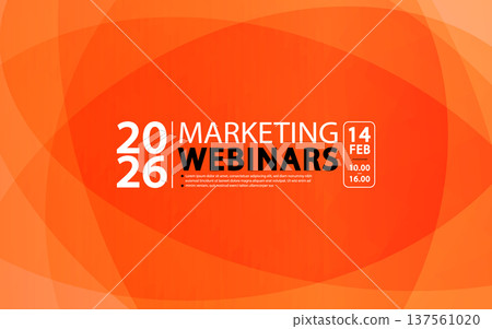 Marketing webinar banner with orange geometric overlapping circles. Modern vector template with organized layout and copy space for digital seminar or corporate event promotion. 137561020