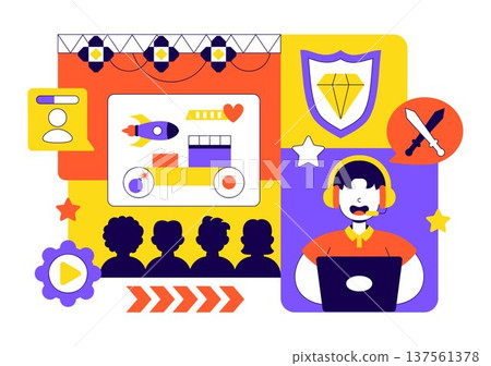 Online Gaming Esports Arena Vector Illustration With Live Streaming Tournament, Competitive Gamers, Digital Game Championship Event Background 137561378