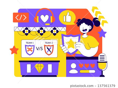 Online Gaming Esports Arena Vector Illustration With Live Streaming Tournament, Competitive Gamers, Digital Game Championship Event Background 137561379