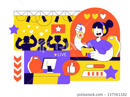 Online Gaming Esports Arena Vector Illustration With Live Streaming Tournament, Competitive Gamers, Digital Game Championship Event Background 137561382