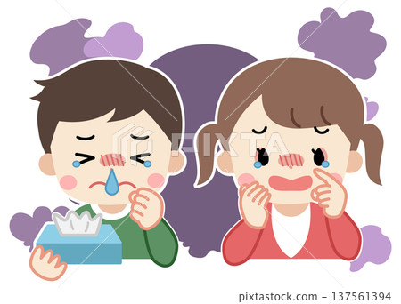 Illustration of sick children coughing and sneezing 137561394