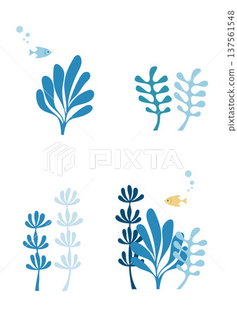 Set of 4 types of seaweed Minimalist sea illustration Summer sea material Set of 4 types of seaweed Minimalist sea illustration Summer sea material 137561548