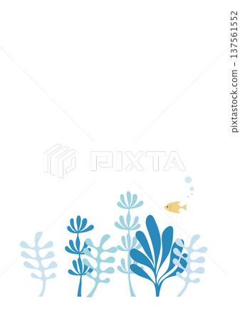 Seaweed and ocean watercolor background with copy space Summer sea illustration vertical 137561552