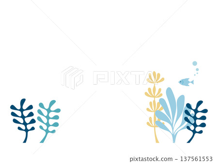 海藻覆蓋的海洋背景，橫幅構圖，夏季涼爽的海洋插圖 137561553