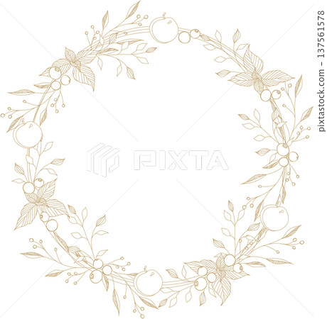 水果和植物線條畫花環 137561578