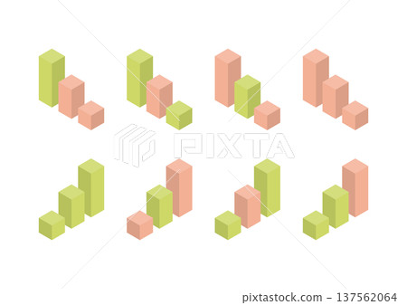 等距長條圖設計,由粉紅色和黃綠色三個長條組成 等距長條圖設計,由粉紅色和黃綠色三個長條組成 137562064