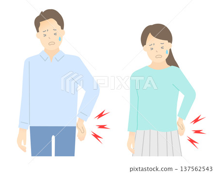 向量圖描繪了遭受背痛困擾的男性和女性 137562543