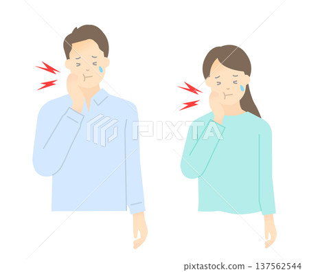 向量圖描繪了一男一女牙痛的場景 向量圖描繪了一男一女牙痛的場景 137562544