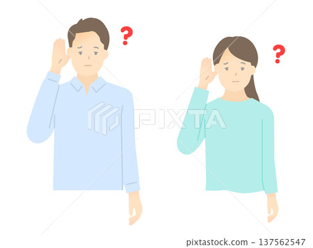 向量插圖，描繪了一對因聽力損失而聽力受損的男女。 137562547