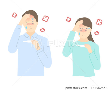 Vector illustration of a man and woman with a fever Vector illustration of a man and woman with a fever 137562548