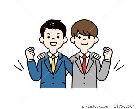 Smiling and working hard, cheering, two new employees, company employees, office workers, upper body vector illustration 137562564