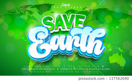 Earth Day Text Effect Design Editable Vector Graphic Style with Natural Leaf and 3D Typography Lettering on Green World Map Background. April 22 Environmental and Eco Concept Design for Postcard Earth Day Text Effect Design Editable Vector Graphic Style with Natural Leaf and 3D Typography Lettering on Green World Map Background. April 22 Environmental and Eco Concept Design for Postcard 137562690